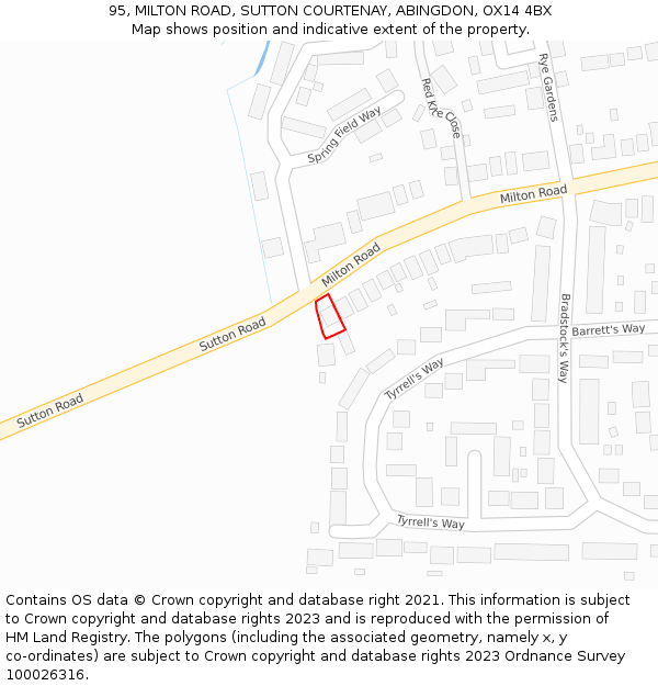 95, MILTON ROAD, SUTTON COURTENAY, ABINGDON, OX14 4BX: Location map and indicative extent of plot