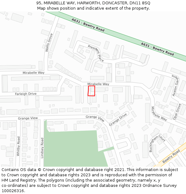 95, MIRABELLE WAY, HARWORTH, DONCASTER, DN11 8SQ: Location map and indicative extent of plot