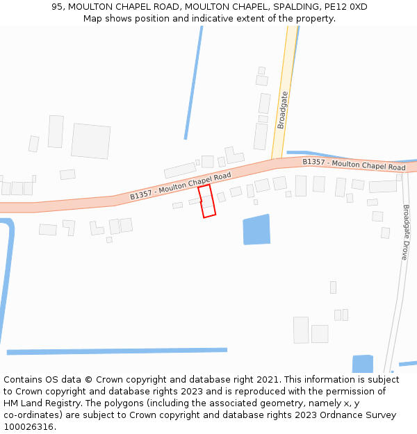 95, MOULTON CHAPEL ROAD, MOULTON CHAPEL, SPALDING, PE12 0XD: Location map and indicative extent of plot
