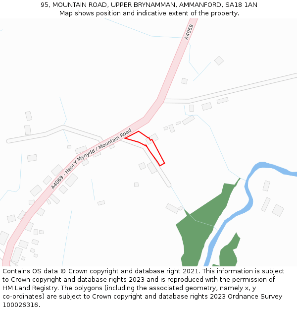 95, MOUNTAIN ROAD, UPPER BRYNAMMAN, AMMANFORD, SA18 1AN: Location map and indicative extent of plot