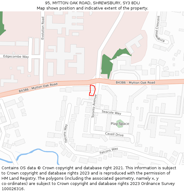 95, MYTTON OAK ROAD, SHREWSBURY, SY3 8DU: Location map and indicative extent of plot