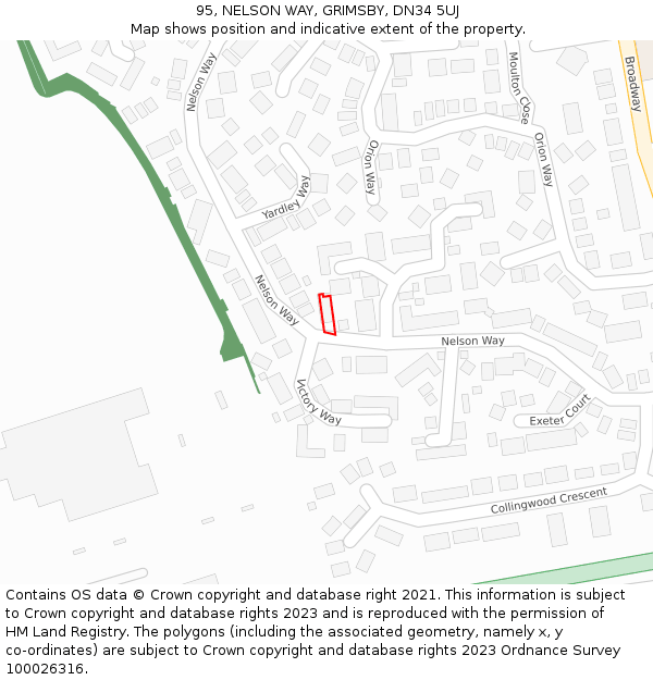 95, NELSON WAY, GRIMSBY, DN34 5UJ: Location map and indicative extent of plot
