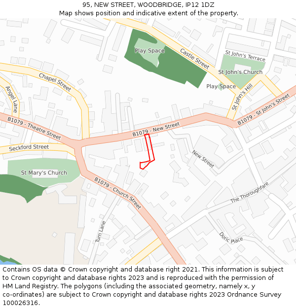 95, NEW STREET, WOODBRIDGE, IP12 1DZ: Location map and indicative extent of plot