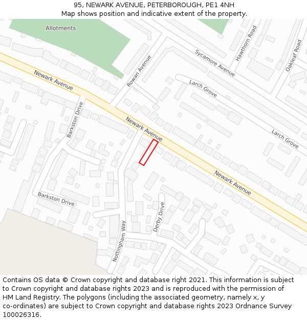 95, NEWARK AVENUE, PETERBOROUGH, PE1 4NH: Location map and indicative extent of plot