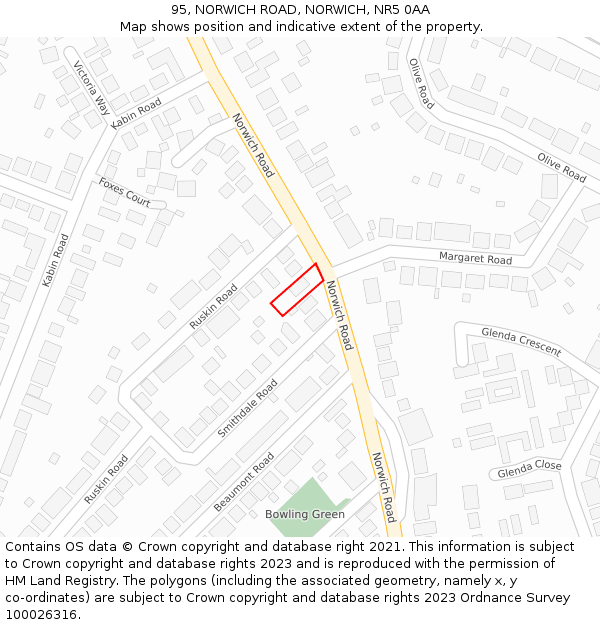 95, NORWICH ROAD, NORWICH, NR5 0AA: Location map and indicative extent of plot