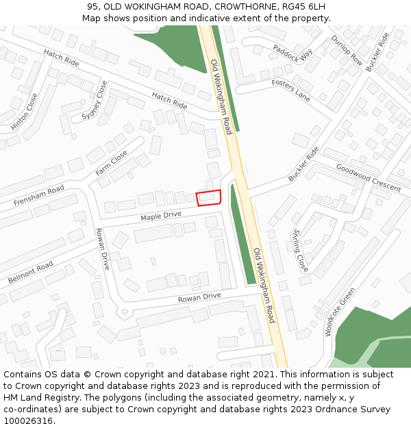 95, OLD WOKINGHAM ROAD, CROWTHORNE, RG45 6LH: Location map and indicative extent of plot