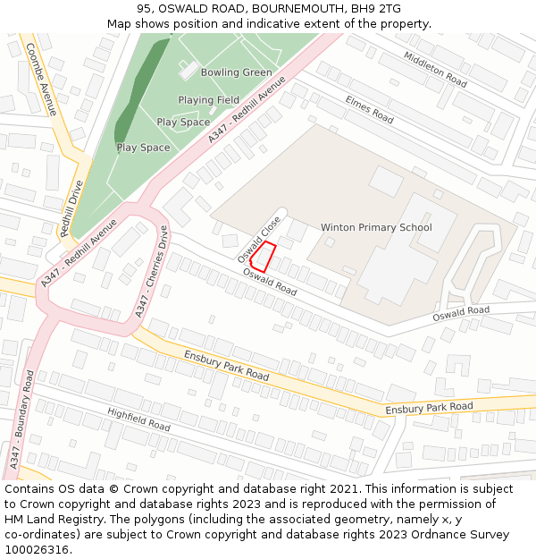 95, OSWALD ROAD, BOURNEMOUTH, BH9 2TG: Location map and indicative extent of plot