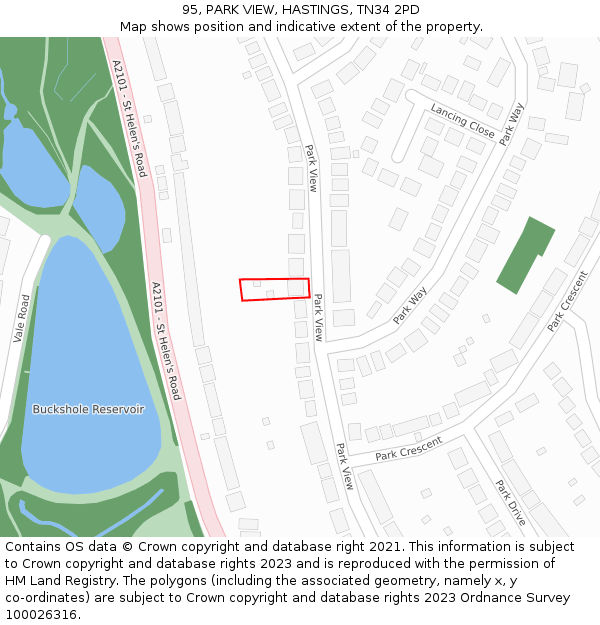 95, PARK VIEW, HASTINGS, TN34 2PD: Location map and indicative extent of plot