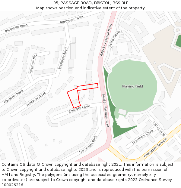 95, PASSAGE ROAD, BRISTOL, BS9 3LF: Location map and indicative extent of plot