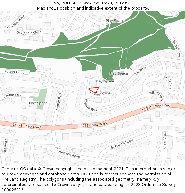 95, POLLARDS WAY, SALTASH, PL12 6UJ: Location map and indicative extent of plot