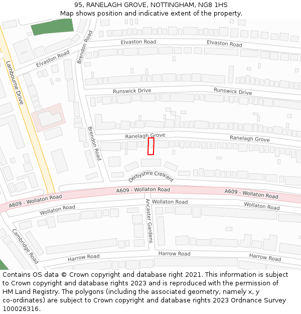 95, RANELAGH GROVE, NOTTINGHAM, NG8 1HS: Location map and indicative extent of plot