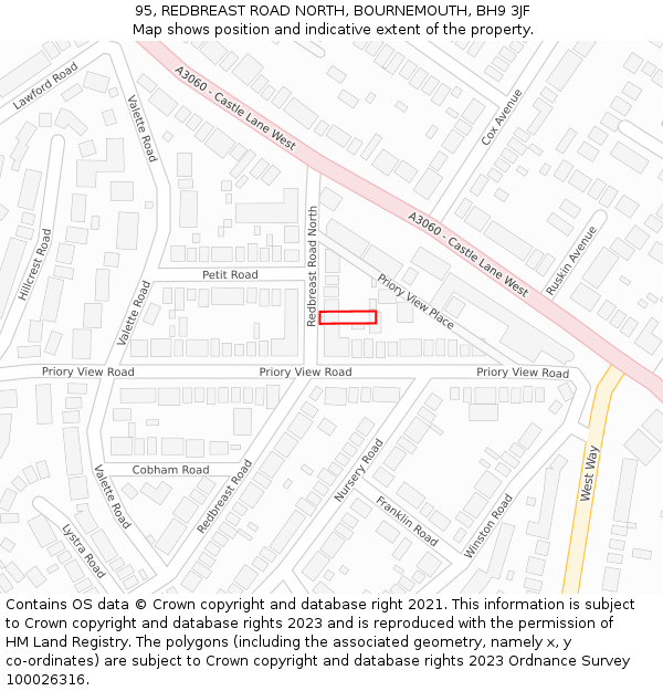 95, REDBREAST ROAD NORTH, BOURNEMOUTH, BH9 3JF: Location map and indicative extent of plot