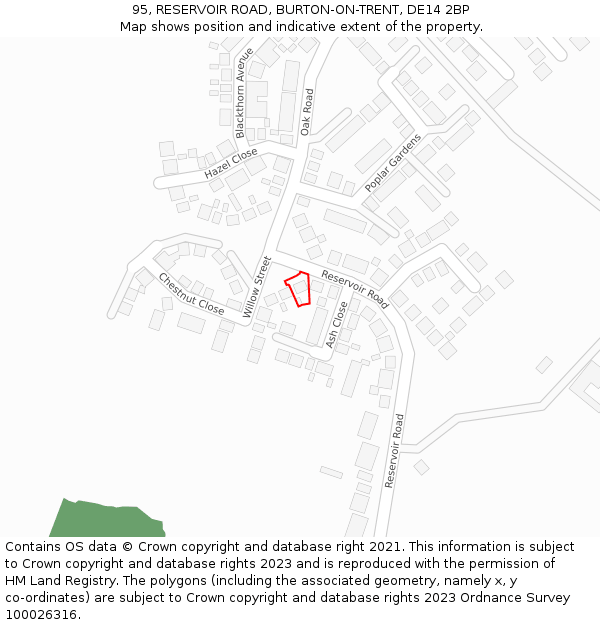 95, RESERVOIR ROAD, BURTON-ON-TRENT, DE14 2BP: Location map and indicative extent of plot