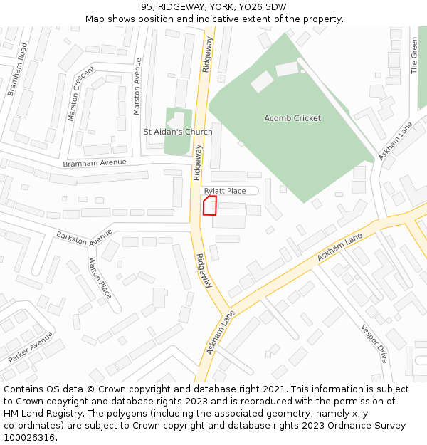 95, RIDGEWAY, YORK, YO26 5DW: Location map and indicative extent of plot