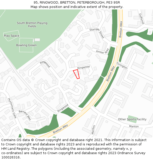 95, RINGWOOD, BRETTON, PETERBOROUGH, PE3 9SR: Location map and indicative extent of plot
