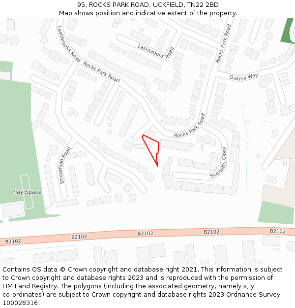 95, ROCKS PARK ROAD, UCKFIELD, TN22 2BD: Location map and indicative extent of plot