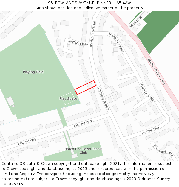 95, ROWLANDS AVENUE, PINNER, HA5 4AW: Location map and indicative extent of plot