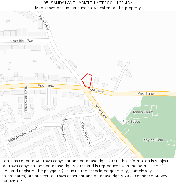 95, SANDY LANE, LYDIATE, LIVERPOOL, L31 4DN: Location map and indicative extent of plot