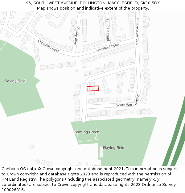 95, SOUTH WEST AVENUE, BOLLINGTON, MACCLESFIELD, SK10 5DX: Location map and indicative extent of plot
