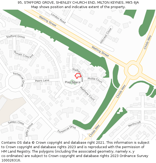95, STAFFORD GROVE, SHENLEY CHURCH END, MILTON KEYNES, MK5 6JA: Location map and indicative extent of plot