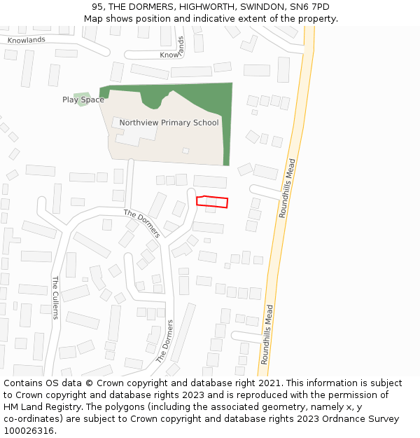 95, THE DORMERS, HIGHWORTH, SWINDON, SN6 7PD: Location map and indicative extent of plot