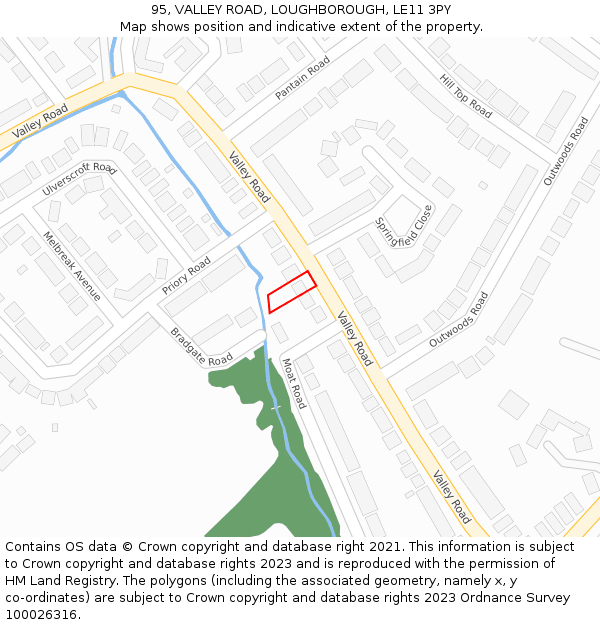95, VALLEY ROAD, LOUGHBOROUGH, LE11 3PY: Location map and indicative extent of plot