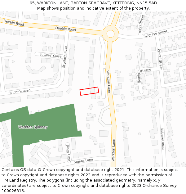 95, WARKTON LANE, BARTON SEAGRAVE, KETTERING, NN15 5AB: Location map and indicative extent of plot