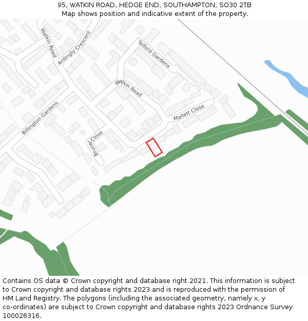 95, WATKIN ROAD, HEDGE END, SOUTHAMPTON, SO30 2TB: Location map and indicative extent of plot