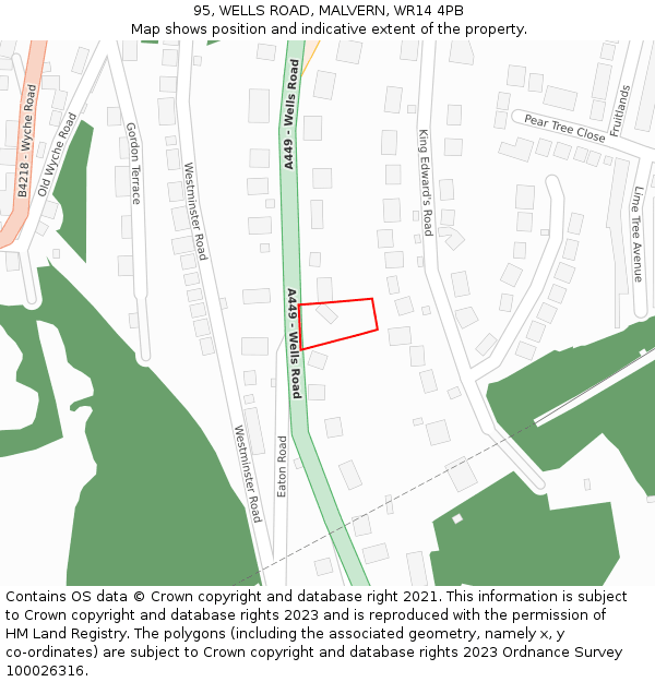 95, WELLS ROAD, MALVERN, WR14 4PB: Location map and indicative extent of plot