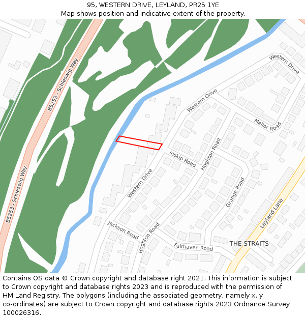 95, WESTERN DRIVE, LEYLAND, PR25 1YE: Location map and indicative extent of plot