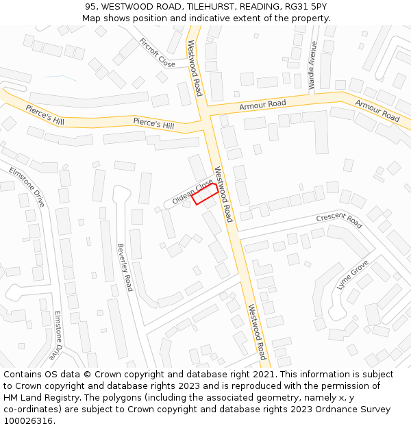 95, WESTWOOD ROAD, TILEHURST, READING, RG31 5PY: Location map and indicative extent of plot
