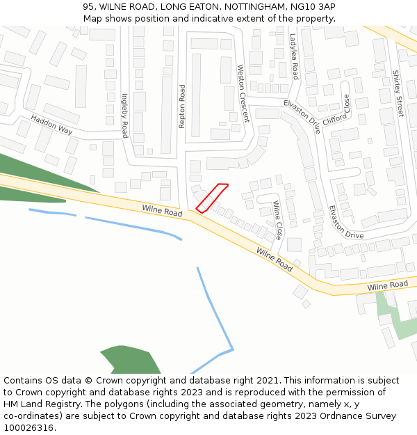 95, WILNE ROAD, LONG EATON, NOTTINGHAM, NG10 3AP: Location map and indicative extent of plot