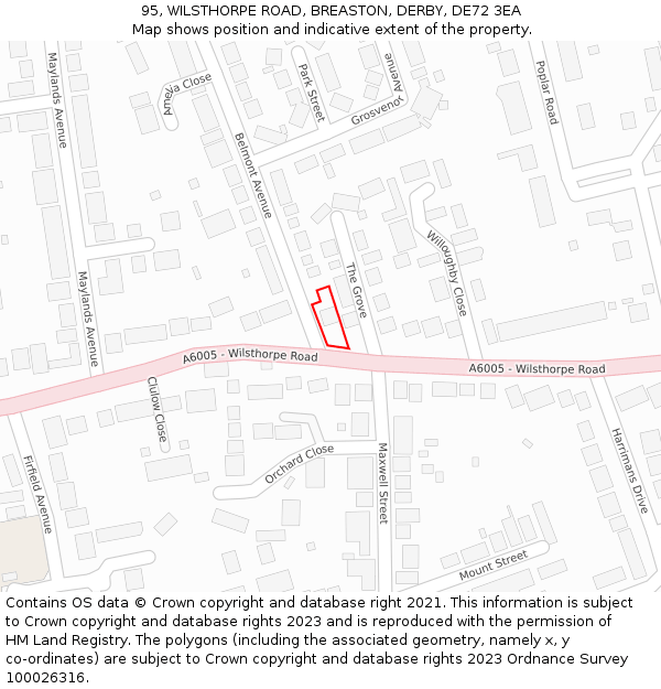 95, WILSTHORPE ROAD, BREASTON, DERBY, DE72 3EA: Location map and indicative extent of plot