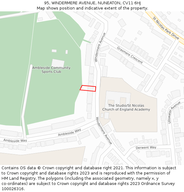 95, WINDERMERE AVENUE, NUNEATON, CV11 6HJ: Location map and indicative extent of plot