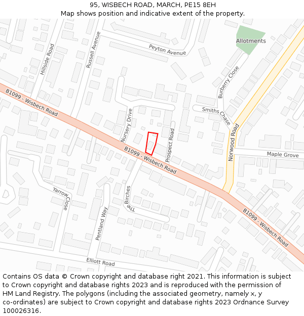95, WISBECH ROAD, MARCH, PE15 8EH: Location map and indicative extent of plot
