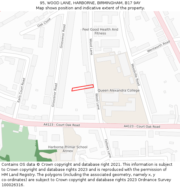 95, WOOD LANE, HARBORNE, BIRMINGHAM, B17 9AY: Location map and indicative extent of plot