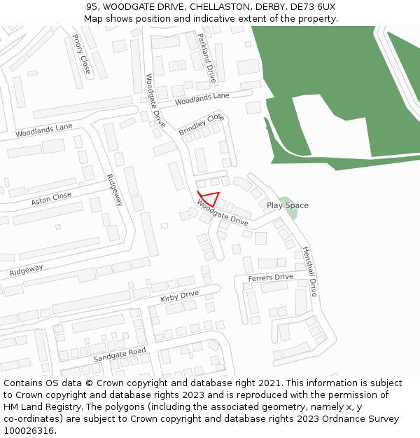 95, WOODGATE DRIVE, CHELLASTON, DERBY, DE73 6UX: Location map and indicative extent of plot