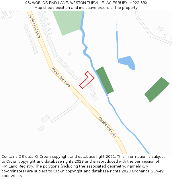 95, WORLDS END LANE, WESTON TURVILLE, AYLESBURY, HP22 5RX: Location map and indicative extent of plot