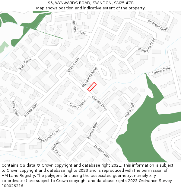 95, WYNWARDS ROAD, SWINDON, SN25 4ZR: Location map and indicative extent of plot