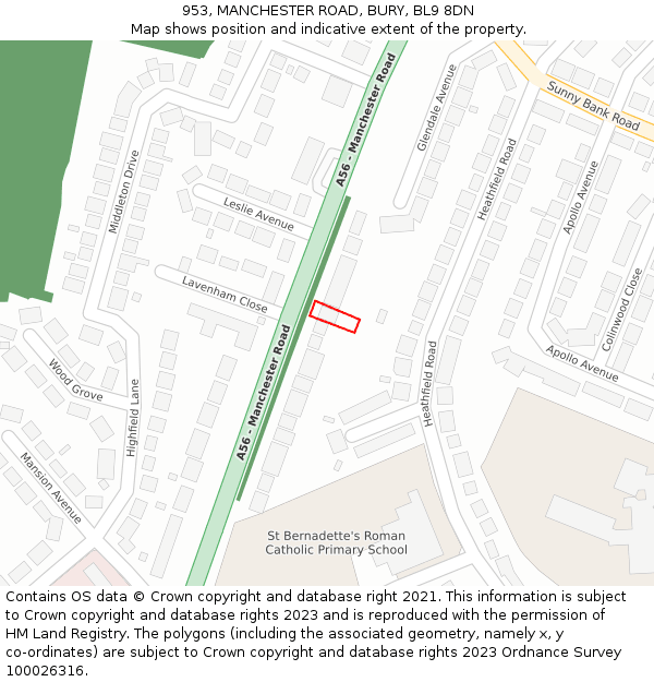 953, MANCHESTER ROAD, BURY, BL9 8DN: Location map and indicative extent of plot
