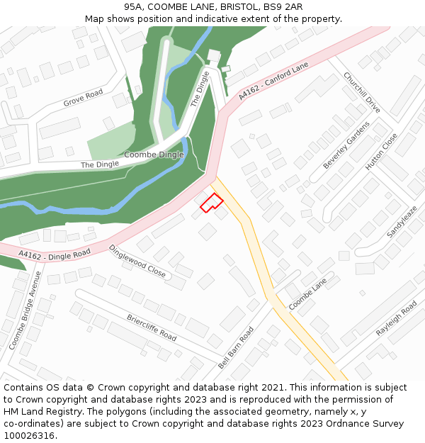 95A, COOMBE LANE, BRISTOL, BS9 2AR: Location map and indicative extent of plot