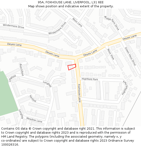 95A, FOXHOUSE LANE, LIVERPOOL, L31 6EE: Location map and indicative extent of plot