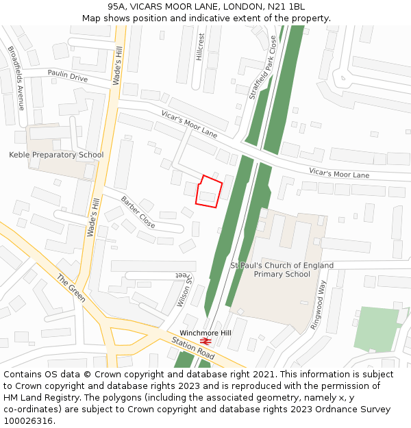 95A, VICARS MOOR LANE, LONDON, N21 1BL: Location map and indicative extent of plot