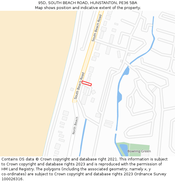 95D, SOUTH BEACH ROAD, HUNSTANTON, PE36 5BA: Location map and indicative extent of plot