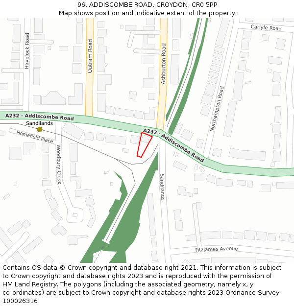 96, ADDISCOMBE ROAD, CROYDON, CR0 5PP: Location map and indicative extent of plot