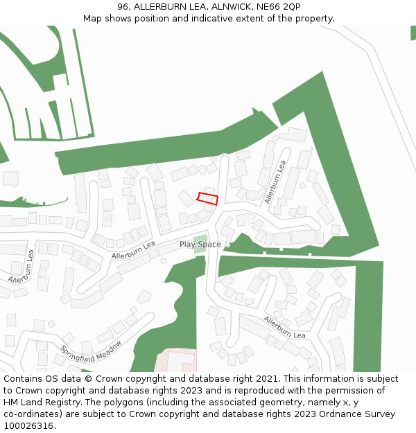 96, ALLERBURN LEA, ALNWICK, NE66 2QP: Location map and indicative extent of plot