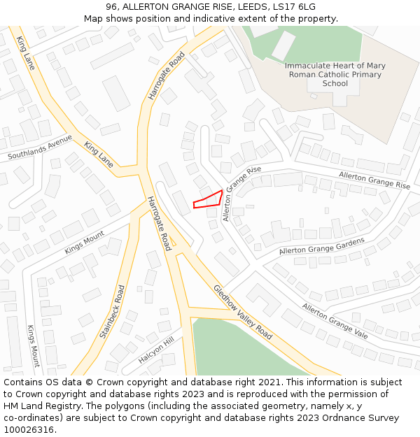 96, ALLERTON GRANGE RISE, LEEDS, LS17 6LG: Location map and indicative extent of plot