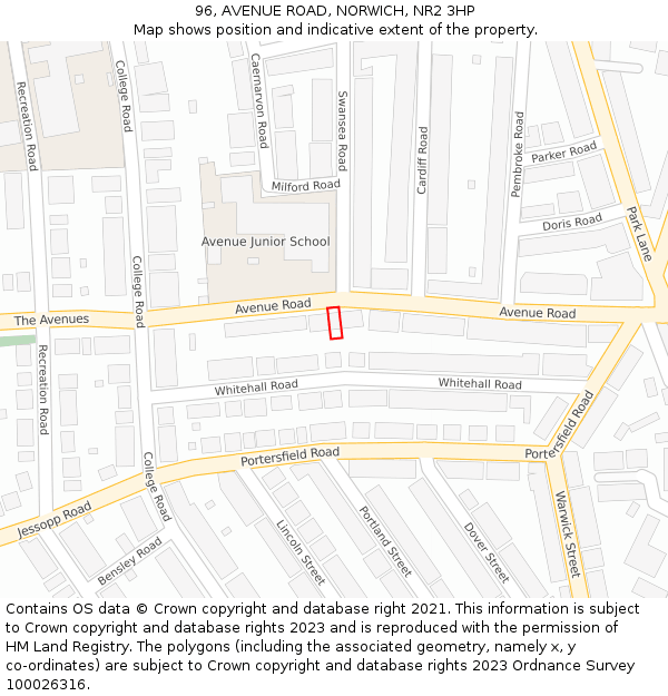 96, AVENUE ROAD, NORWICH, NR2 3HP: Location map and indicative extent of plot