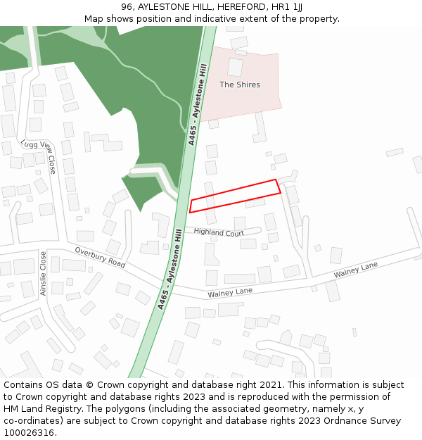 96, AYLESTONE HILL, HEREFORD, HR1 1JJ: Location map and indicative extent of plot