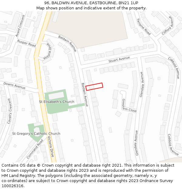 96, BALDWIN AVENUE, EASTBOURNE, BN21 1UP: Location map and indicative extent of plot